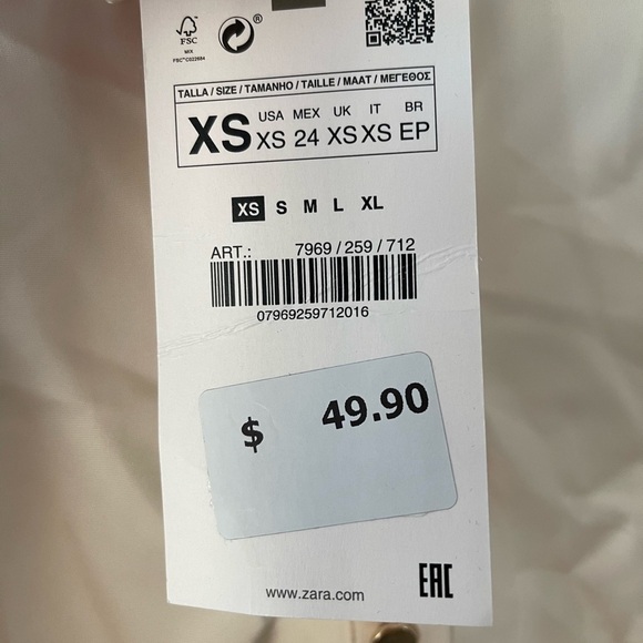 Zara Satin Effect Shirt Dress Special Edition Ecru Off White 7969/259 Size XS - Picture 5 of 11